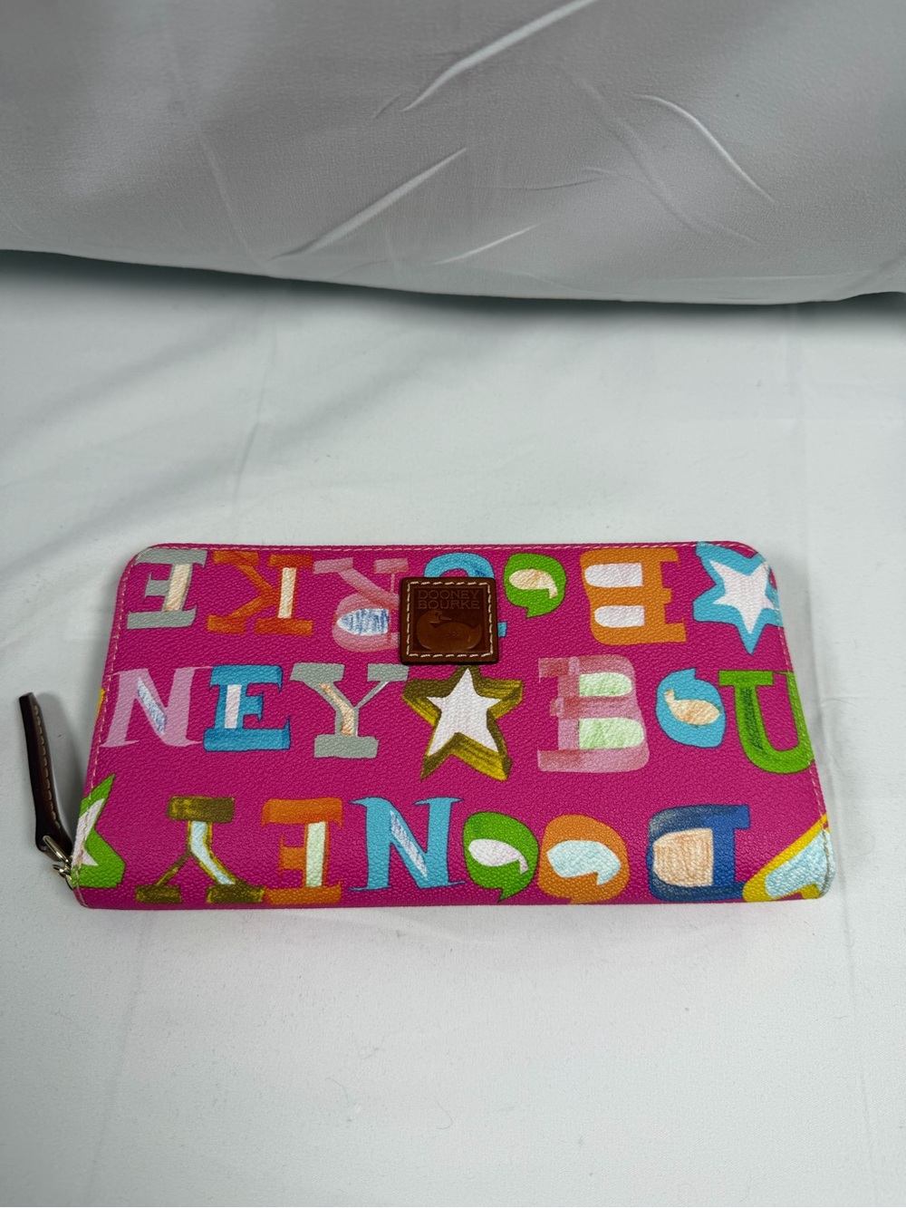 Dooney & Bourke Hot Pink Multicolor Logo Zip Wallet
